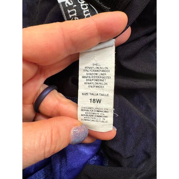 One Piece Bathing Suit with sheer stomach Skirt/Dress Plus 18W Blue/Purple - Picture 6 of 6